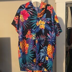 Tropical Pineapple Floral Button-Up Shirt